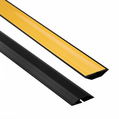 Passe-cables de sol auto-adhesif PVC 80 mm QUEST - cache-cables trapezoidal a 3 compartiments - 2 m, noir