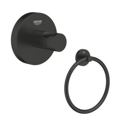 Patère murale + anneau porte serviettes GROHE Start noir mat