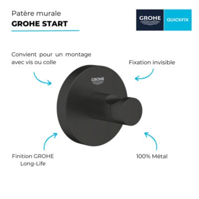 Patère murale + anneau porte serviettes GROHE Start noir mat