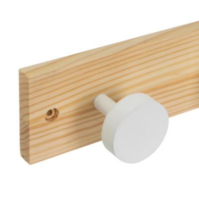 Patère portemanteau à 4 crochets rondes coloris Blanc et bois de pin coloris Beige - Longueur 40 X Largeur 5,50 cm