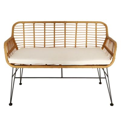 PATAYA - Banc Tressé Marron avec Pieds Métal
