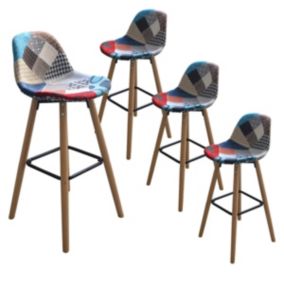 PATCHWORK - Lot de 4 Tabourets de Bar Scandinaves