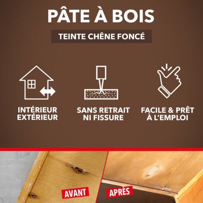 Pâte à bois rebouche petits trous Sintobois chêne foncé 250g