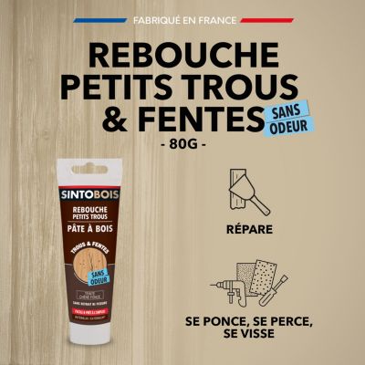 Pâte à bois rebouche petits trous Sintobois chêne foncé 80g