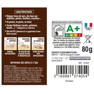 Pâte à bois rebouche petits trous Sintobois chêne foncé 80g