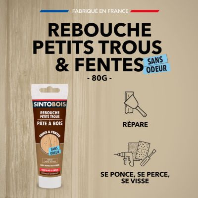 Pâte à bois rebouche petits trous Sintobois chêne moyen 80g