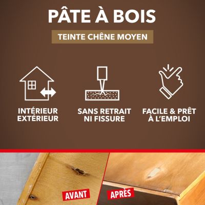 Pâte à bois rebouche petits trous Sintobois chêne moyen 80g