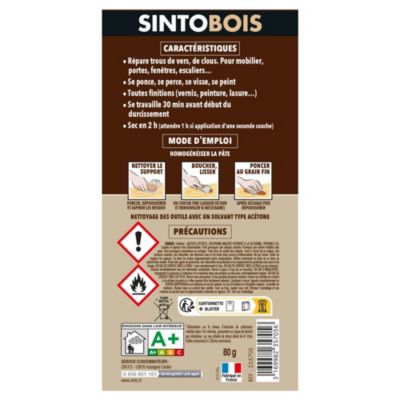 Pâte à bois rebouche petits trous Sintobois teinte chêne clair 80g