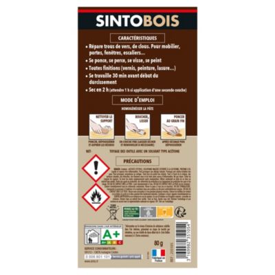 Pâte à bois rebouche petits trous Sintobois teinte chêne moyen 80g