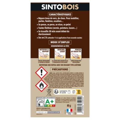 Pâte à bois rebouche petits trous Sintobois teinte naturel 80g