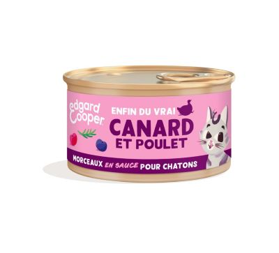 Pâté morceaux en sauce pour chatons au canard et au poulet 85g Edgard cooper
