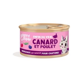 Pâté morceaux en sauce pour chatons au canard et au poulet 85g Edgard cooper