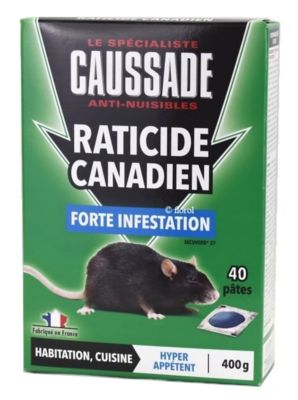 Raticide CAUSSADE Canadien 300g - 12 Blocs Pâtes Flocoumafène Anti Rats Efficacité Radicale - Fabriqué En France