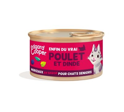 Pâtée morceaux en sauce pour chats senior au poulet et à la dinde 85g Edgard cooper