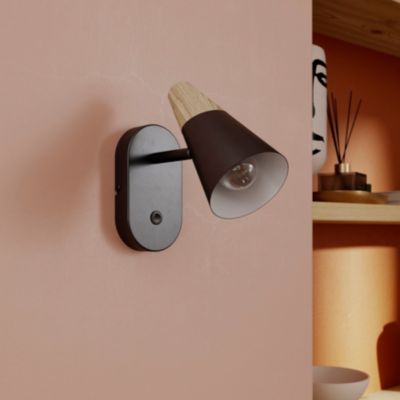 Patère spot E14 5W GoodHome Arraqis noir mat L.8 x L.21 x H.15 cm