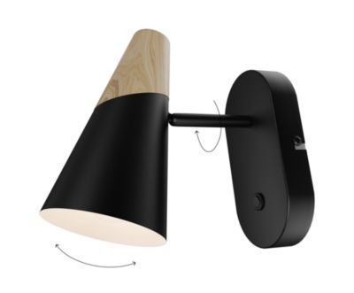 Patère spot E14 5W GoodHome Arraqis noir mat L.8 x L.21 x H.15 cm