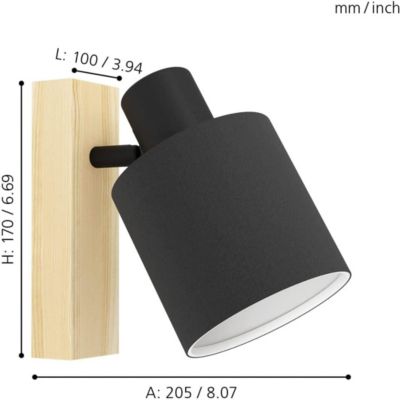 Patère spot E27 10W Eglo Batallas noir L.10 x H.17 x P.20,5 cm