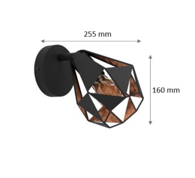 Patère spot E27 40W Eglo Carlton noir L.25,5 x Ø16cm