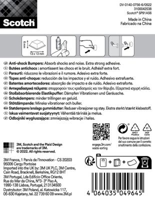 Patin bumper antichoc carré transparent Scotch 13 x 13 mm, lot de 10