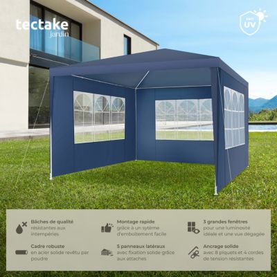 Pavillon 3 x 3 m avec système d'emboîtement bleu