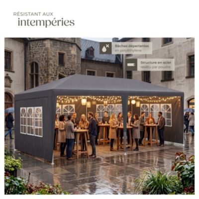 Pavillon 6 x 3 m avec système d'emboîtement gris
