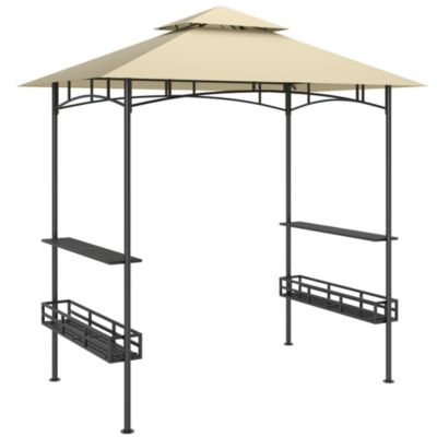 Pavillon de jardin 240x150x257 cm, résistant au vent, avec double toit, beige, pour BBQ