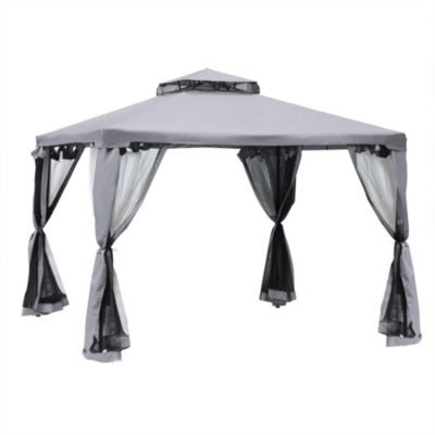 Pavillon de jardin 3x3m, avec 4 parois, en métal et polyester, gris clair