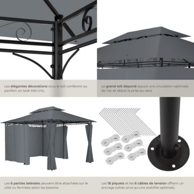 Pavillon de jardin 4 x 3 m gris anthracite