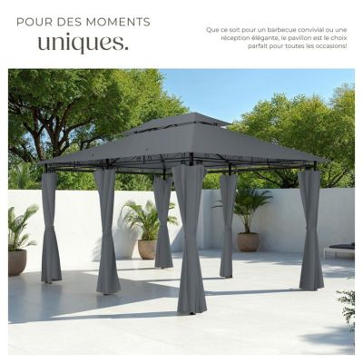 Pavillon de jardin 4 x 3 m gris anthracite