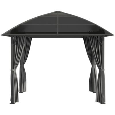 Pavillon de jardin barnum rigide dim. 3,05L x 3,05l x 2,7H m 4 rideaux zippés alu. acier polycarbonate noir polyester gris