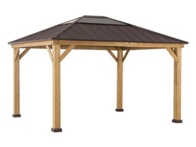 Pavillon de jardin Bruri Sunjoy, 39x34m dim ext (cas échéant incl débord de toit) naturel, épaisseur paroi : 13,2m² superficie tot