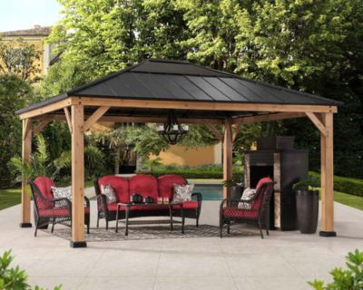 Pavillon de jardin Ernir Sunjoy, 45x39m dim ext (cas échéant incl débord de toit) naturel, épaisseur paroi : 17,8m² superficie tot