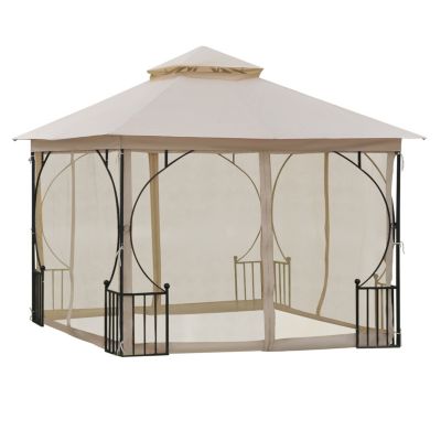 Pavillon de jardin tente de jardin, avec matériel de fixation, résistant aux intempéries, 295 cm x 295 cm x 275 cm, beige et noir