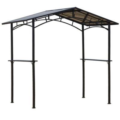 Pavillon jardin - abri barbecue - steakhouse 2 étagères - dim. 2,46 x 1,49 x 2,30 m - alu. métal noir toit polycarbonate