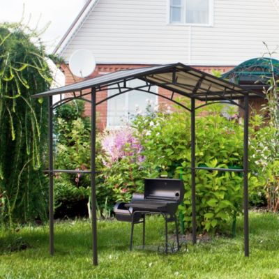 Pavillon jardin - abri barbecue - steakhouse 2 étagères - dim. 2,46 x 1,49 x 2,30 m - alu. métal noir toit polycarbonate