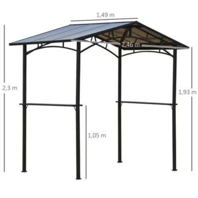 Pavillon jardin - abri barbecue - steakhouse 2 étagères - dim. 2,46 x 1,49 x 2,30 m - alu. métal noir toit polycarbonate