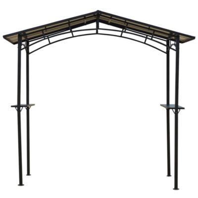 Pavillon jardin - abri barbecue - steakhouse 2 étagères - dim. 2,46 x 1,49 x 2,30 m - alu. métal noir toit polycarbonate