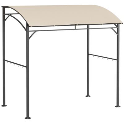 Pavillon pour barbecue 215 x 150 x 182/220 cm, cadre en acier, beige et noir, avec crochets pour ustensiles