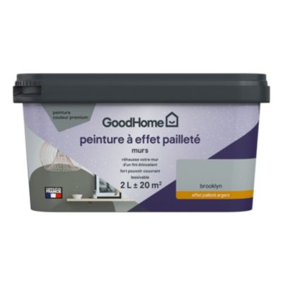 Peinture à effet pailleté GoodHome gris Brooklyn 2L