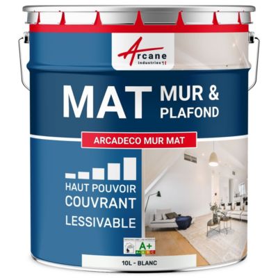 Peinture acrylique mate pour mur et plafond : ARCADÉCO MUR MAT Blanc - 10 L - ARCANE INDUSTRIES
