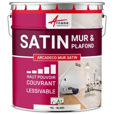 Peinture acrylique satin pour mur et plafond : ARCADÉCO MUR SATIN Blanc - 10 L - ARCANE INDUSTRIES