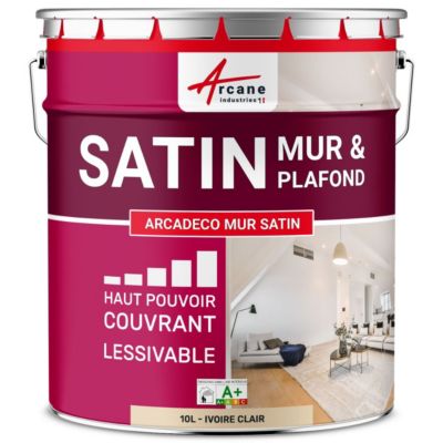 Peinture acrylique satin pour mur et plafond : ARCADÉCO MUR SATIN Ivoire Clair - RAL 1015 - 10 L - ARCANE INDUSTRIES