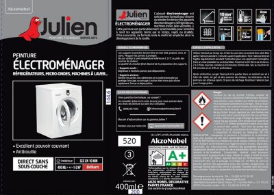 Peinture aérosol de rénovation électroménager Julien brillant blanc email 400ml