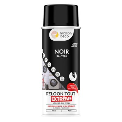 Peinture aérosol Relook tout extrême noir laqué 400ml Maison déco