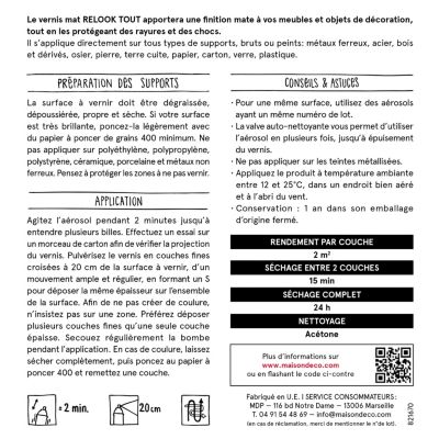 Peinture aérosol Relook tout Maison Déco vernis satin incolore transparent 400ml