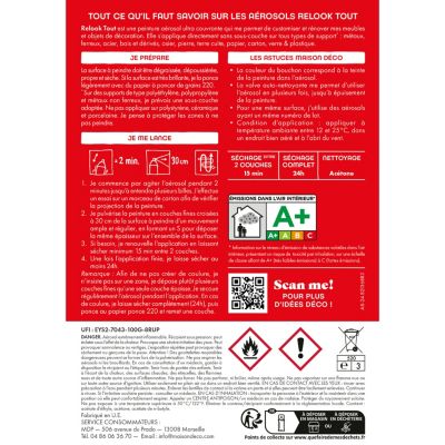 Peinture aérosol Relook tout rouge vif brillant 400ml, Maison Déco