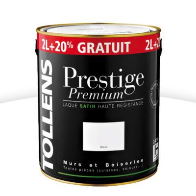 Peinture alkyde murs et boiseries Blanc satin 2L + 20%
