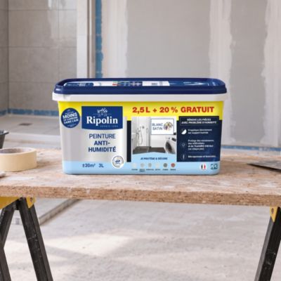 Peinture anti-humidité blanc satin Ripolin 2,5L + 20% gratuit