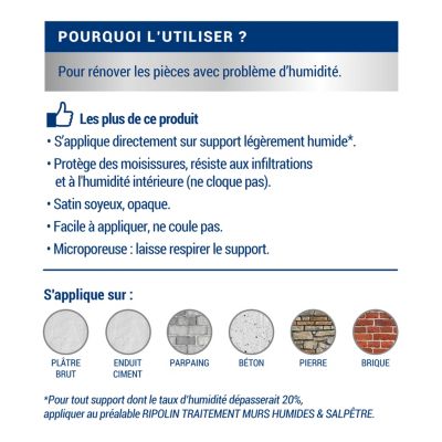 Peinture anti-humidité intérieur Ripolin blanc satin 0,75L