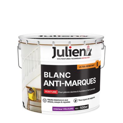 Peinture anti-marques ultra résistant murs et boiseries Julien velours blanc mat 10L